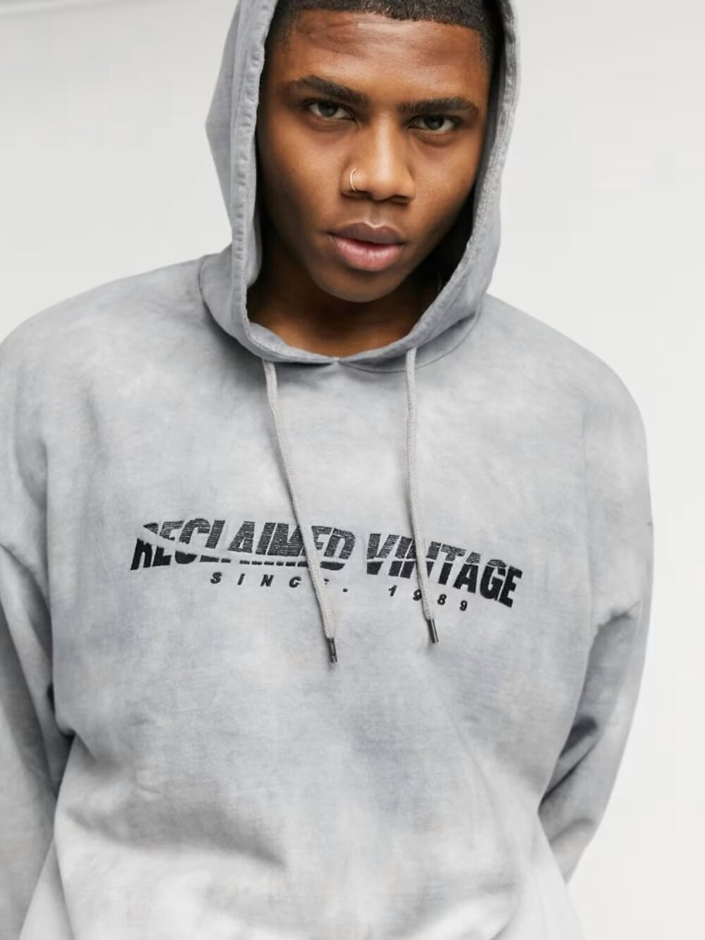 🛸 Hoodie Mens Small Oversized Tie Dye Gray Wash Pullover Reclaimed Vintage